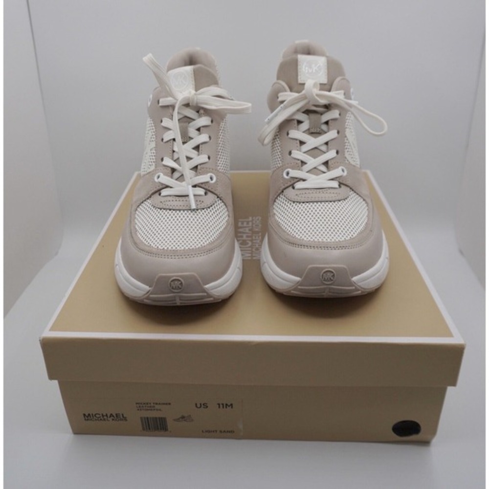 Michael Kors Mickey Trainer Leather Suede Mesh Sneakers Light Sand 11 Chic 36-15 - Picture 3 of 10
